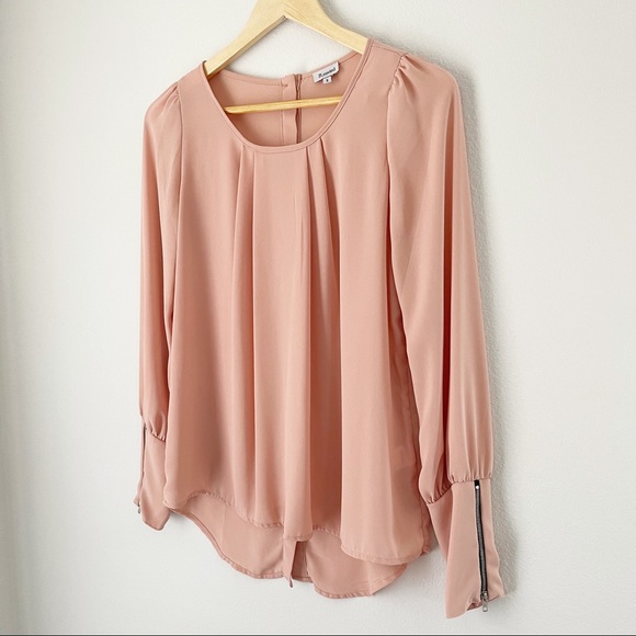 Peach Long Sleeve Blouse Dress Top Sz Small - Picture 2 of 8